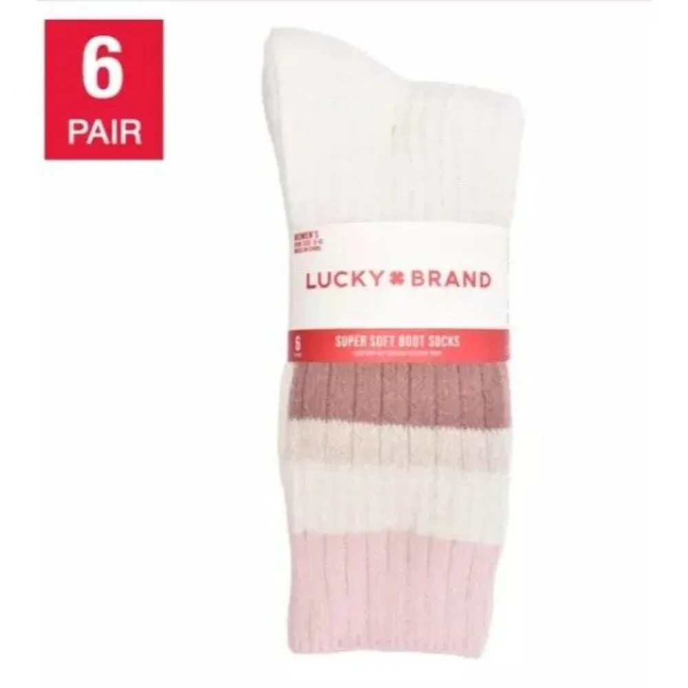 Lucky Brand 5-10 Women Super Soft Yarn Cozy Boot Socks 6-Pair Shoe Socks Pink